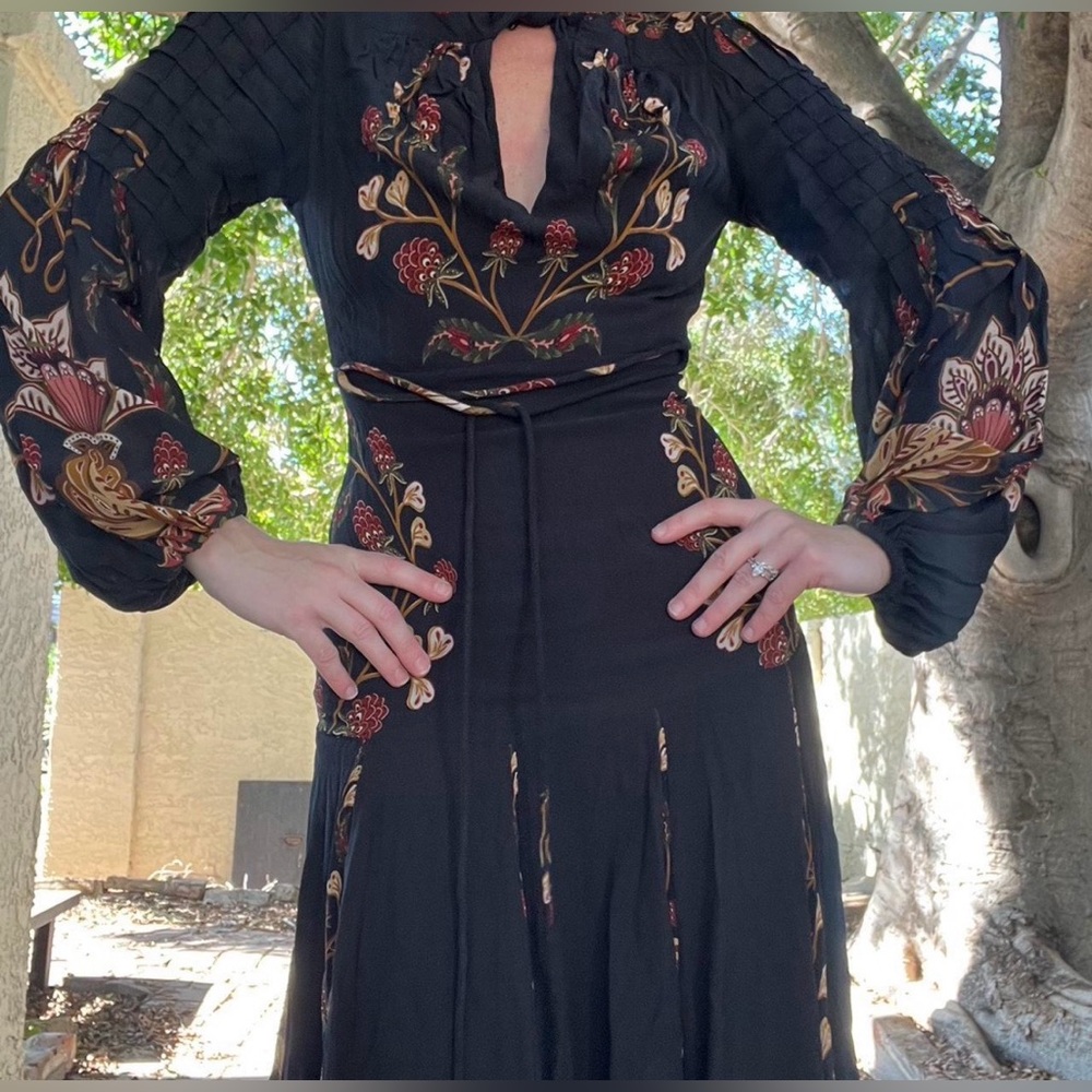 FARM Rio Black Dress with Red Berry and Floral Design